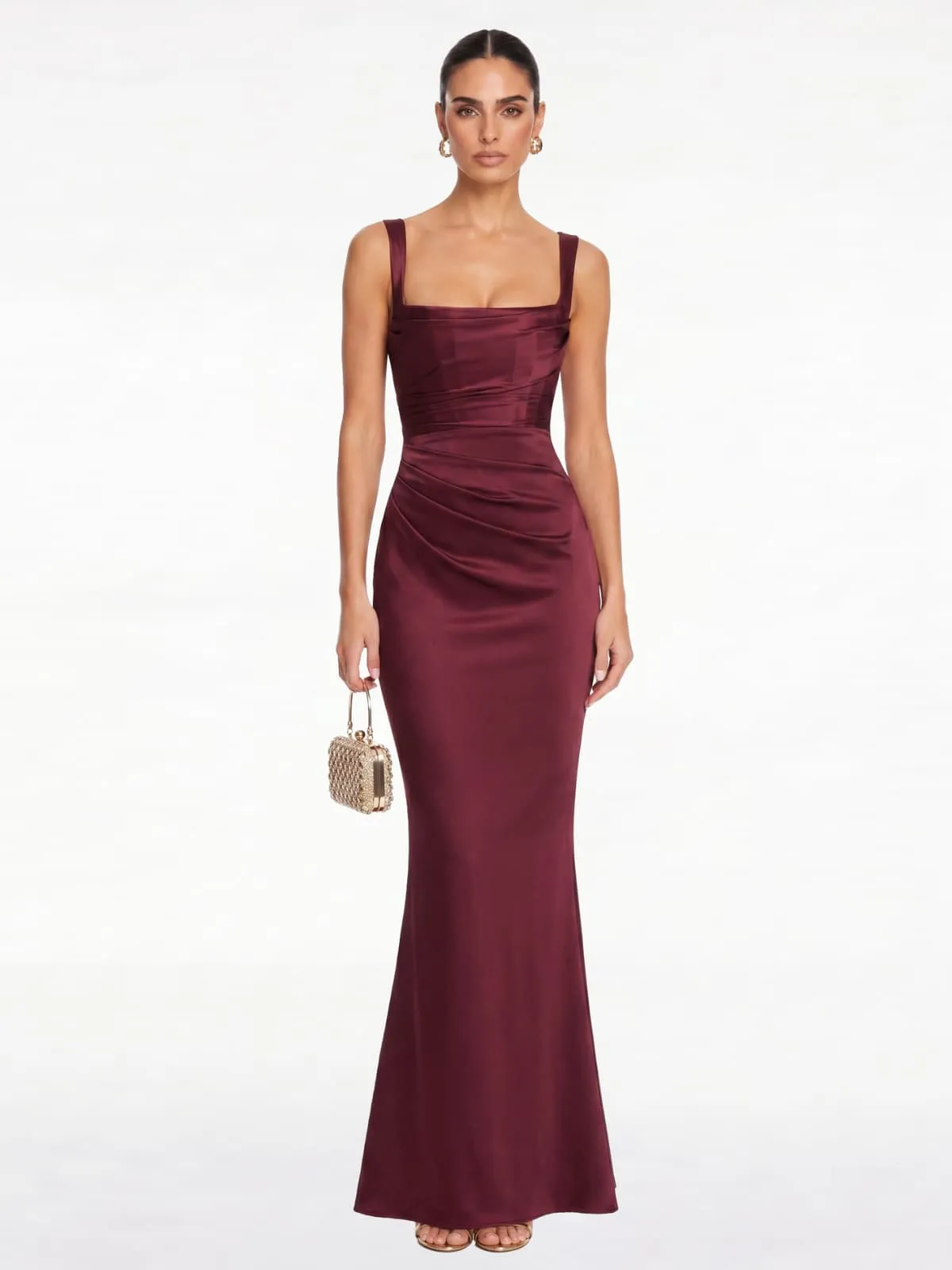 Berwick Lace Up Satin Maxi Dress In Cherry Lacquer sold by Mew Mews
