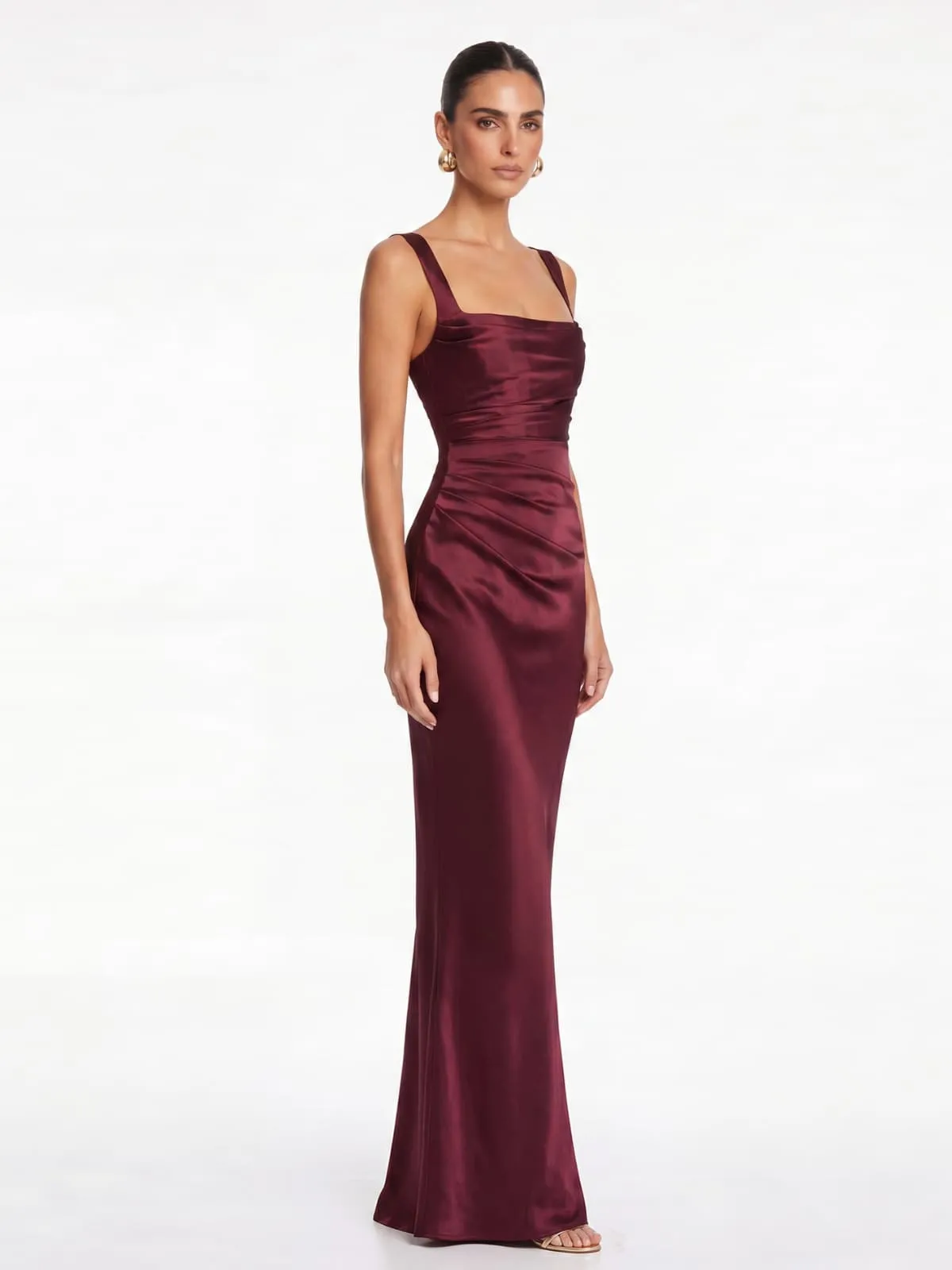 Berwick Lace Up Satin Maxi Dress In Cherry Lacquer sold by Mew Mews product image thumbnail 2