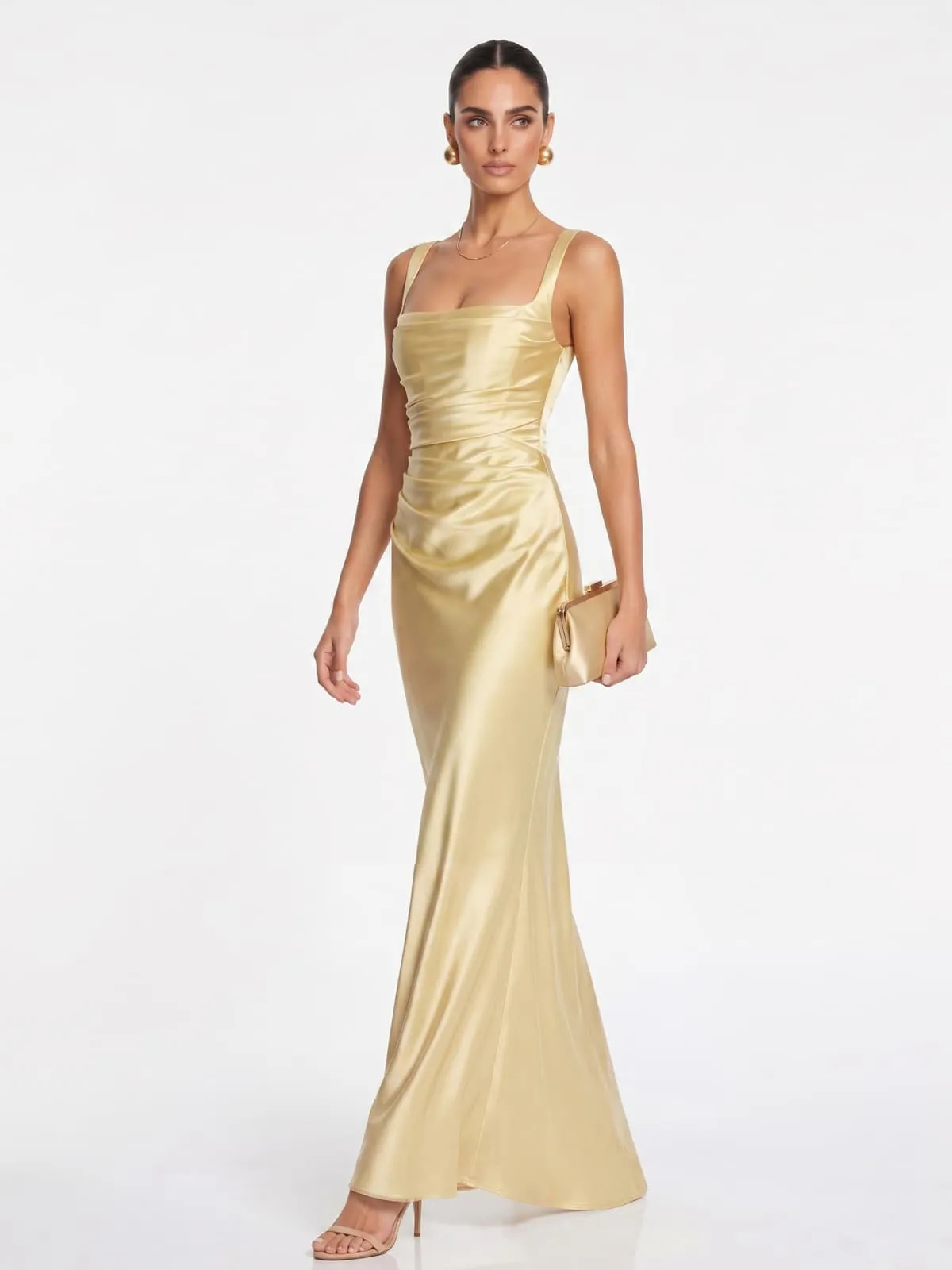 Berwick Lace Up Satin Maxi Dress In Lemon sold by Mew Mews product image thumbnail 3