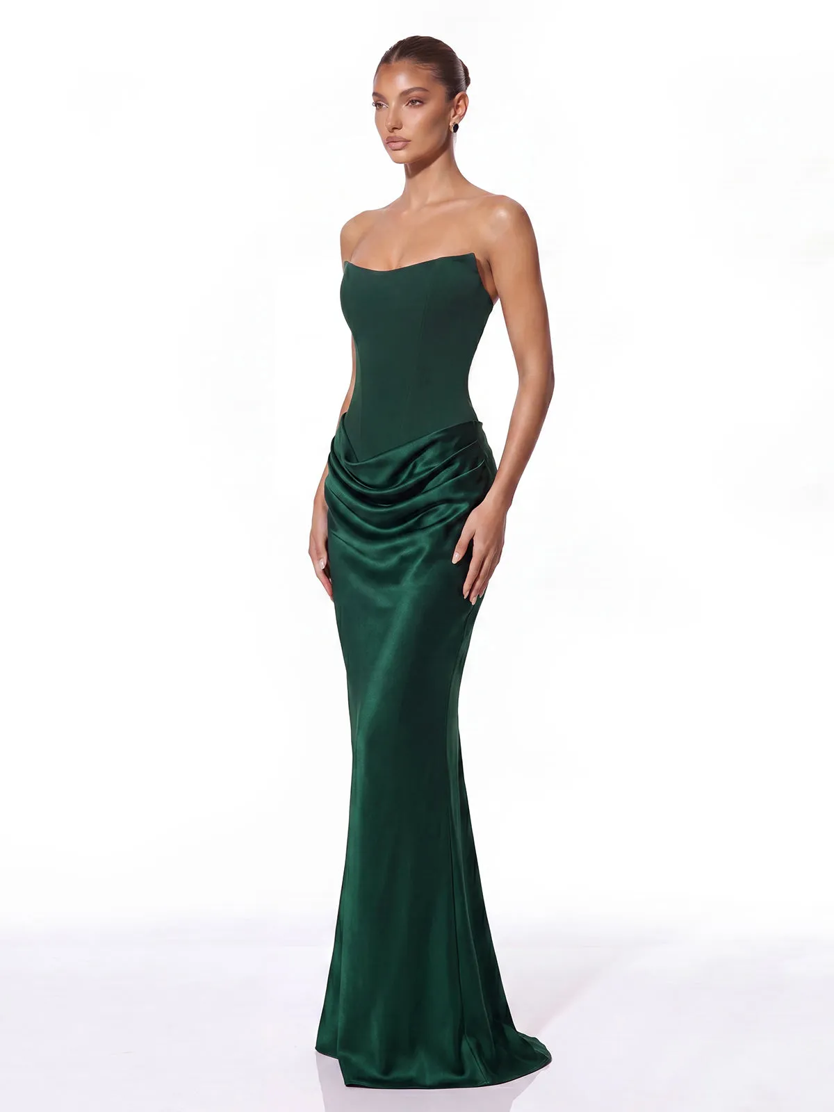 Vallissa Strapless Satin Maxi Dress In Emerald sold by Mew Mews product image thumbnail 2