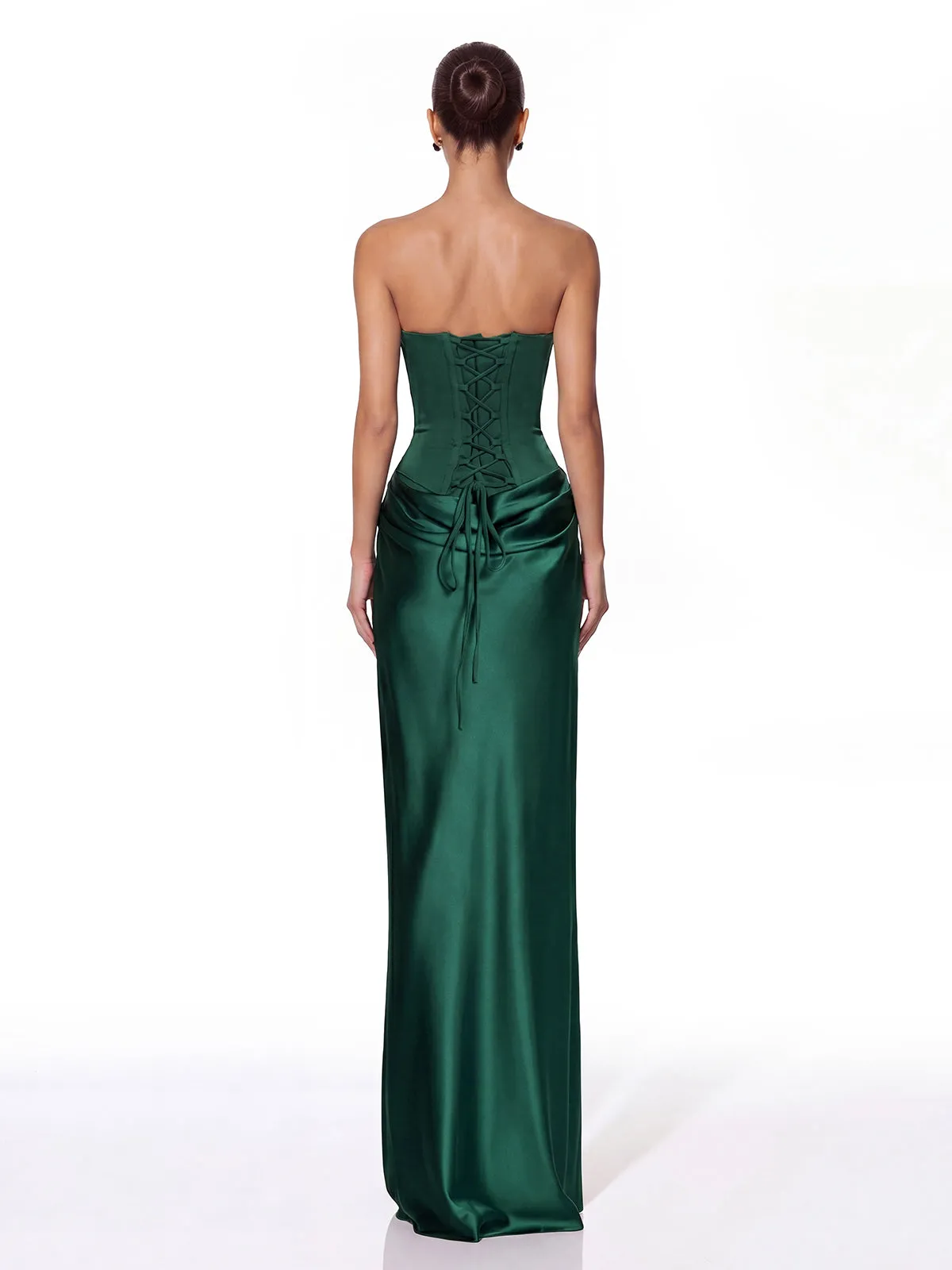 Vallissa Strapless Satin Maxi Dress In Emerald sold by Mew Mews product image thumbnail 4