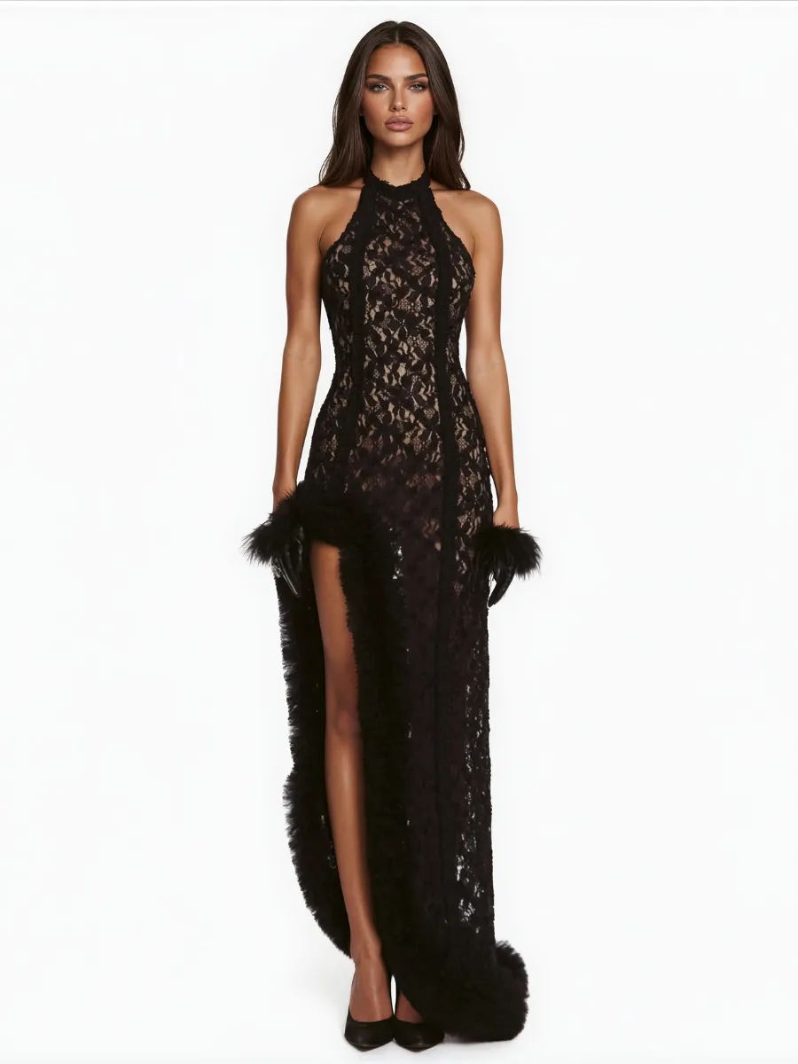 Almund Asymmetric Cutout Lace Maxi Dress sold by Mew Mews