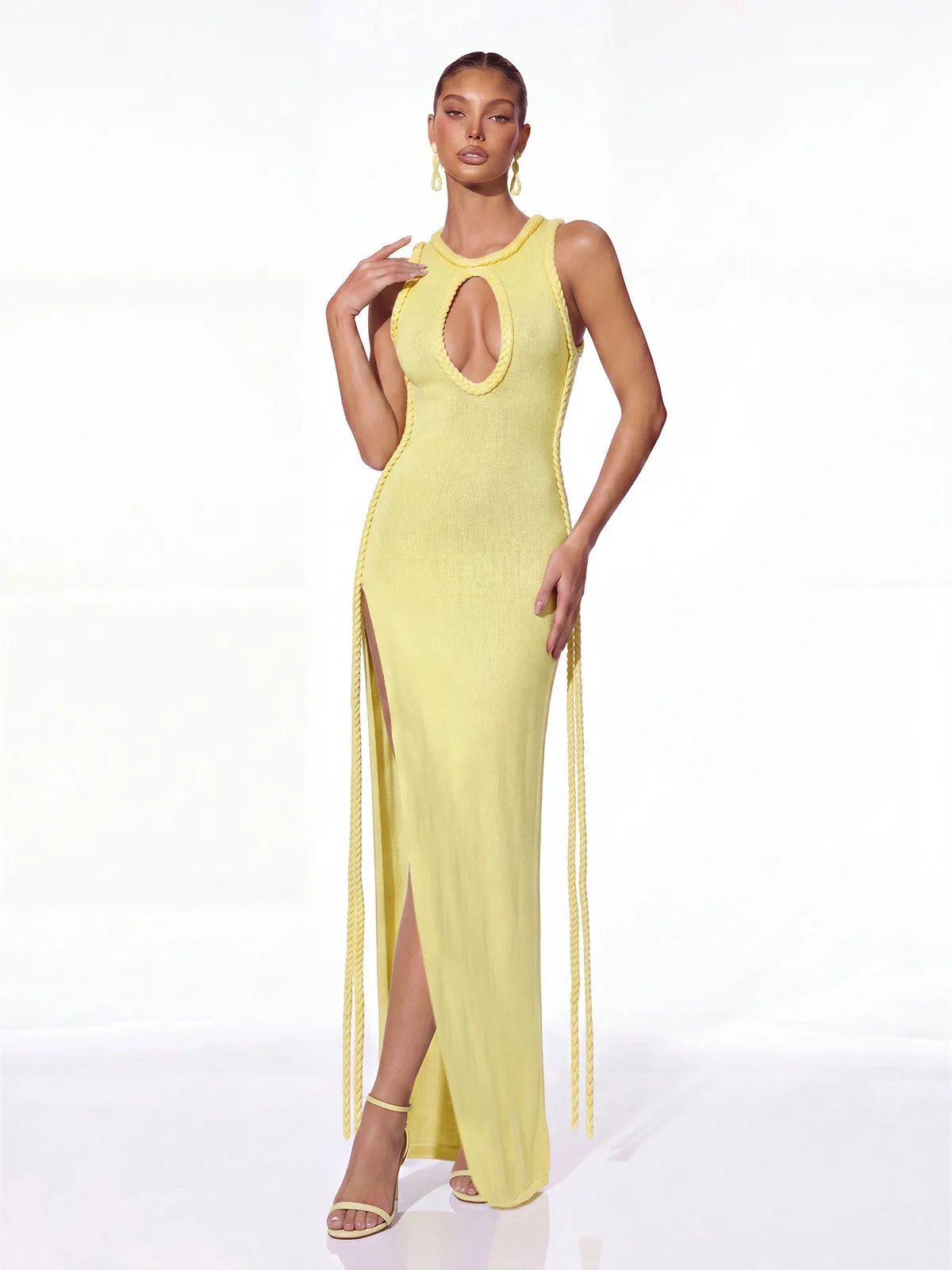 Brione Cutout Split Maxi Dress In Yellow sold by Mew Mews