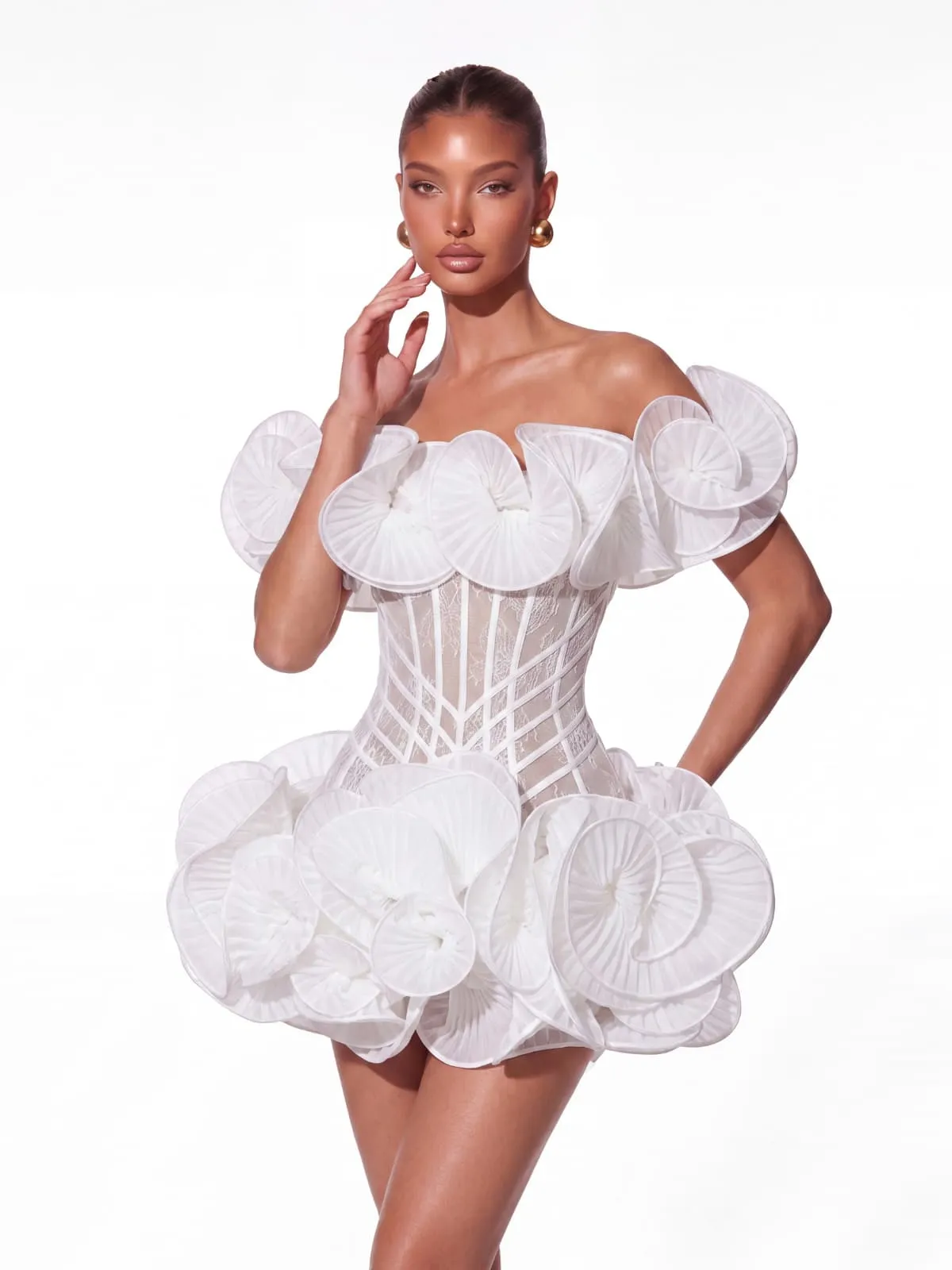 Auronis Off Shoulder Lace Flower Mini Dress sold by Mew Mews