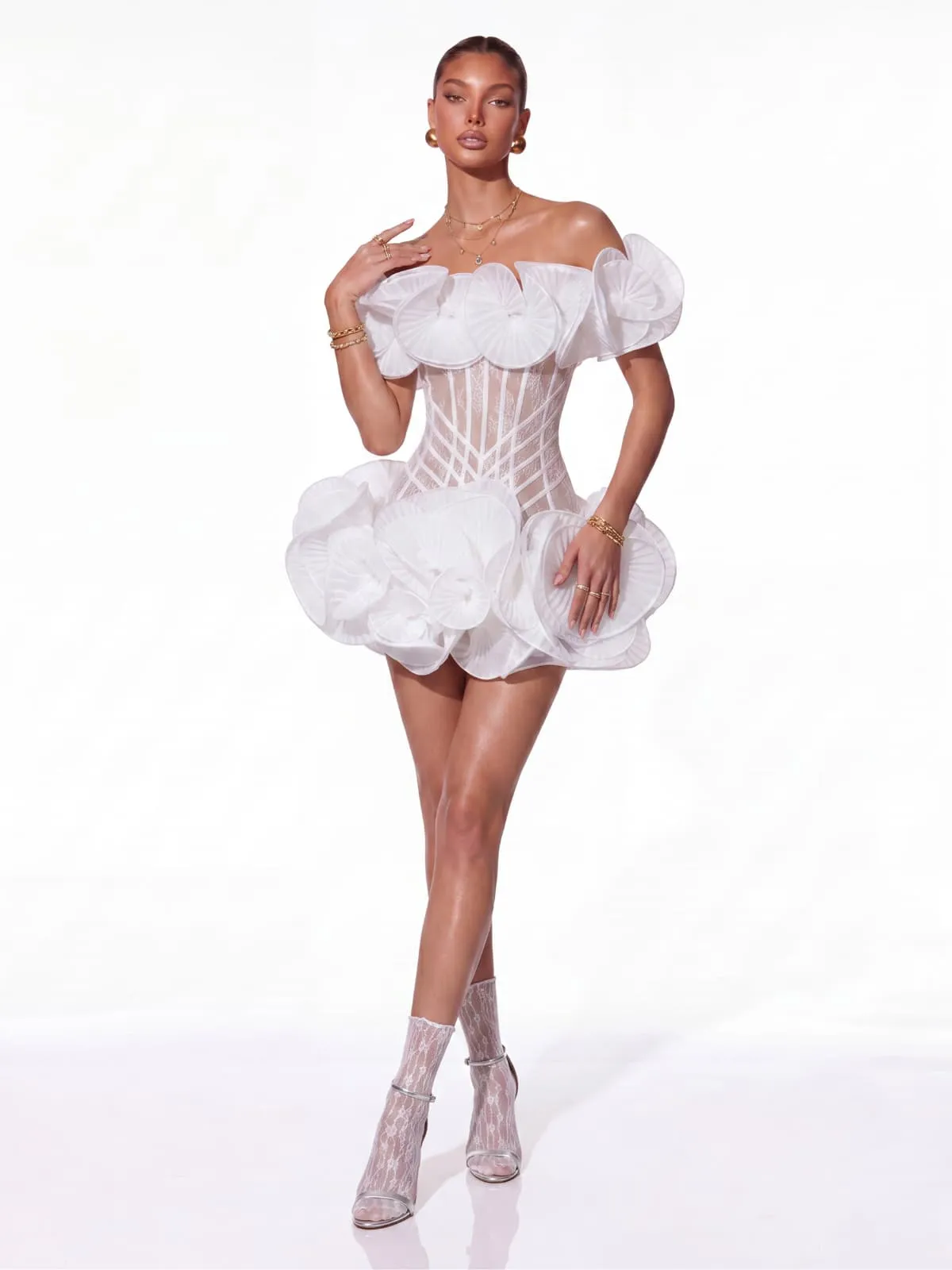 Auronis Off Shoulder Lace Flower Mini Dress sold by Mew Mews product image thumbnail 3