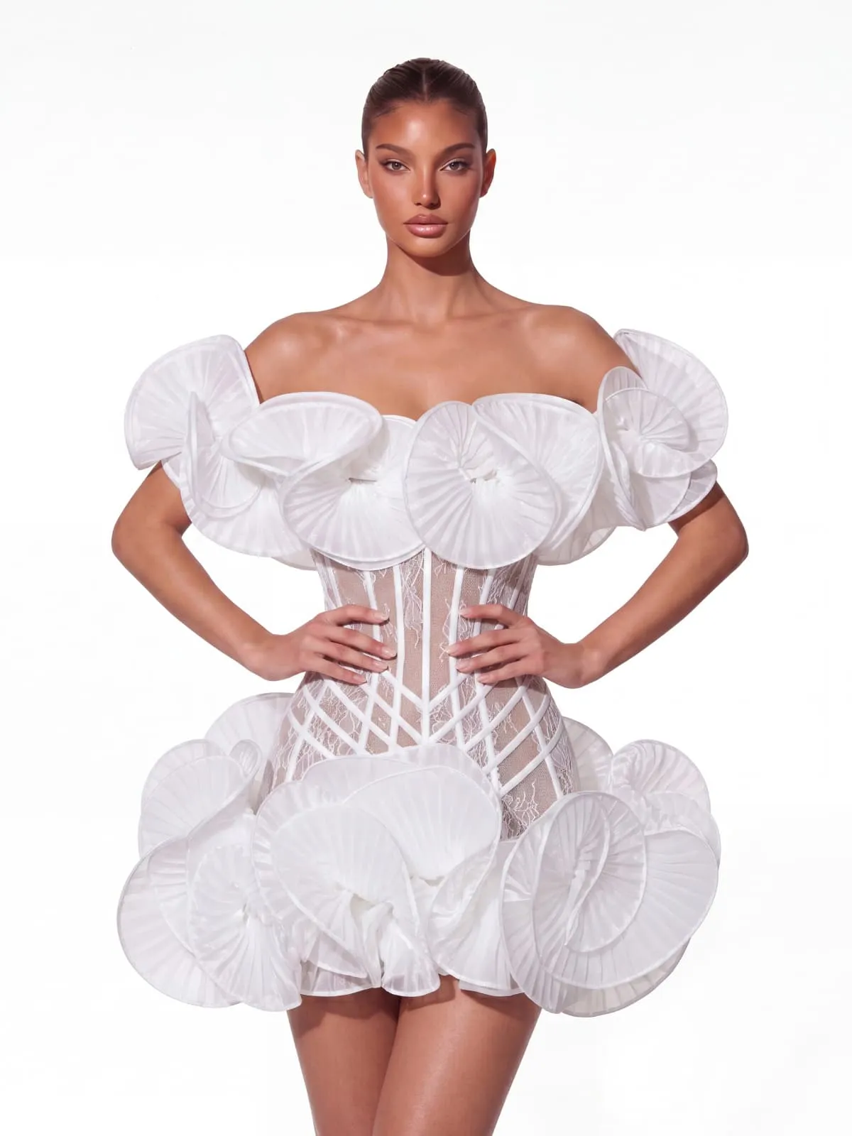 Auronis Off Shoulder Lace Flower Mini Dress sold by Mew Mews product image thumbnail 2