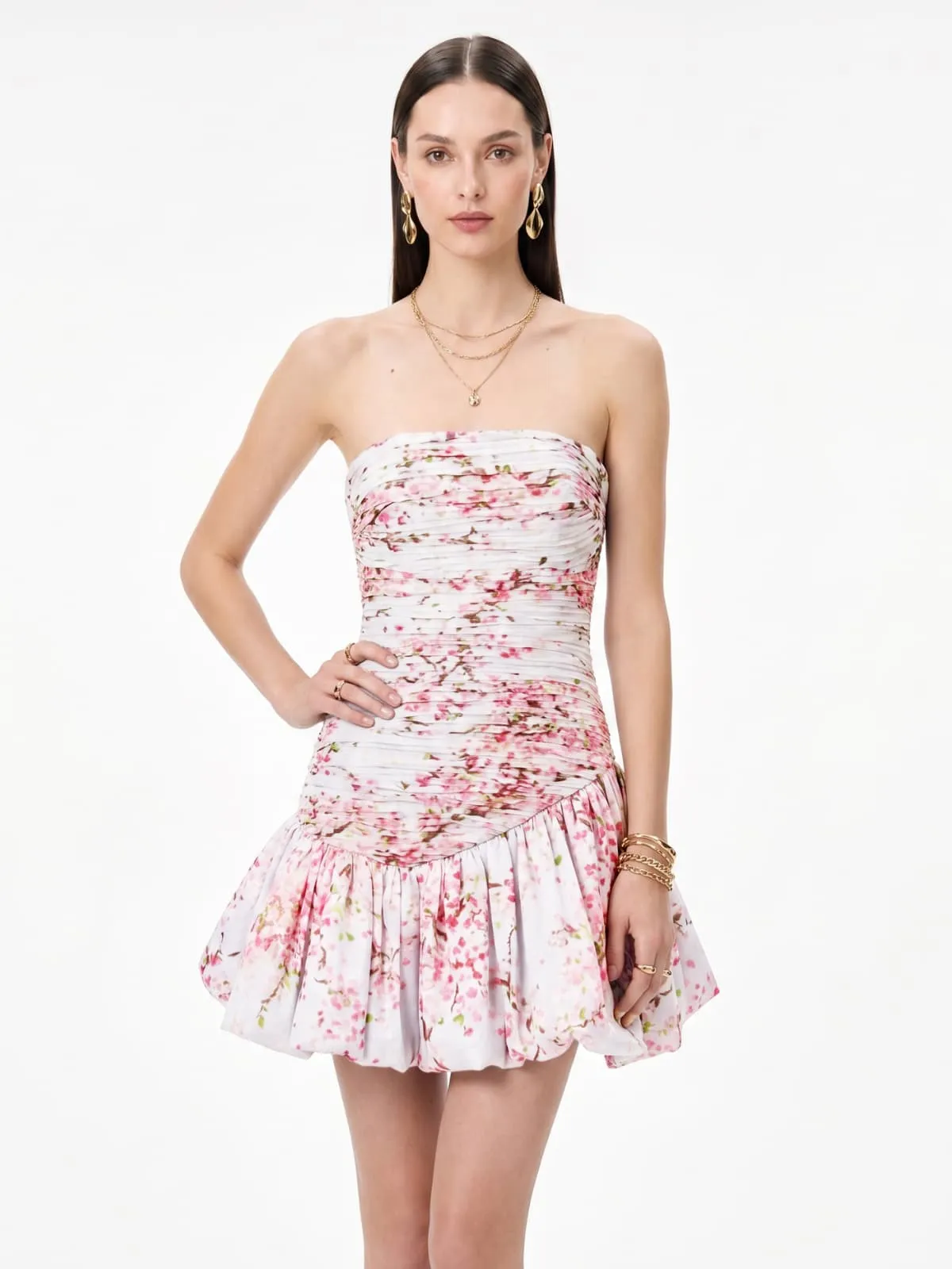 Dorevin Strapless Floral Bubble Mini Dress sold by Mew Mews
