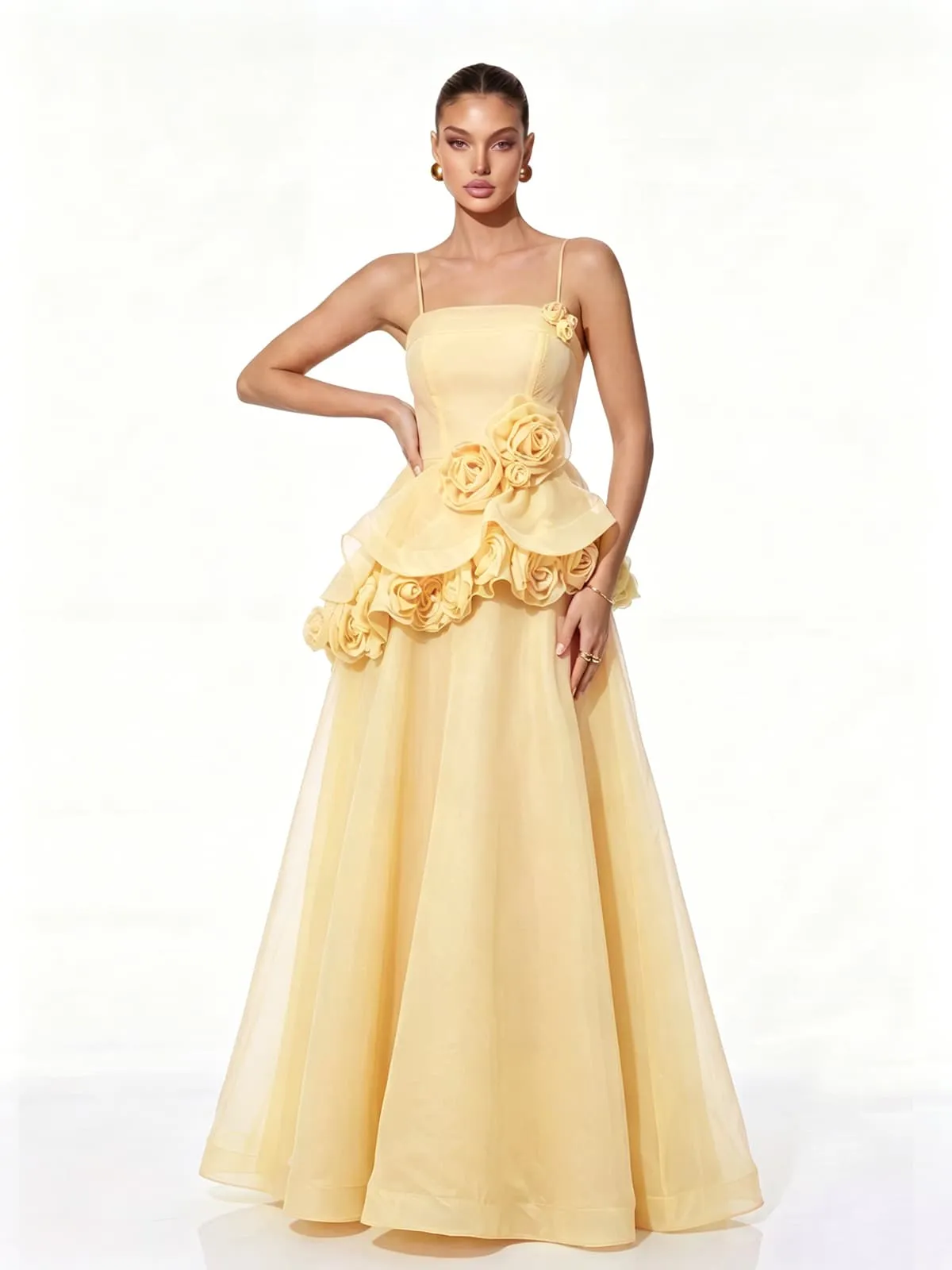 Cydran Spaghetti Flower Maxi Dress In Yellow sold by Mew Mews