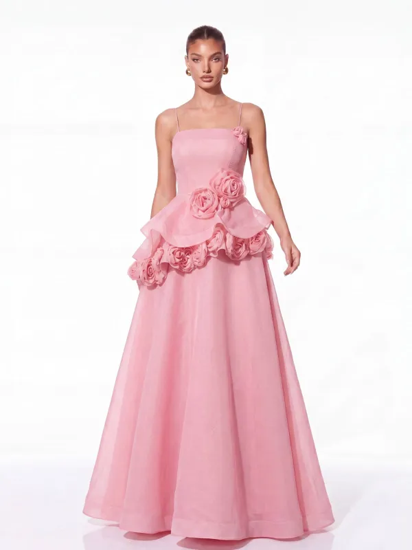 Cydran Spaghetti Flower Maxi Dress In Pink made by Mew Mews