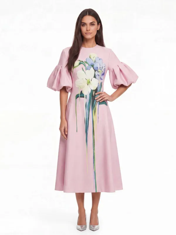 Luvric Puff Sleeve Floral Midi Dress made by Mew Mews