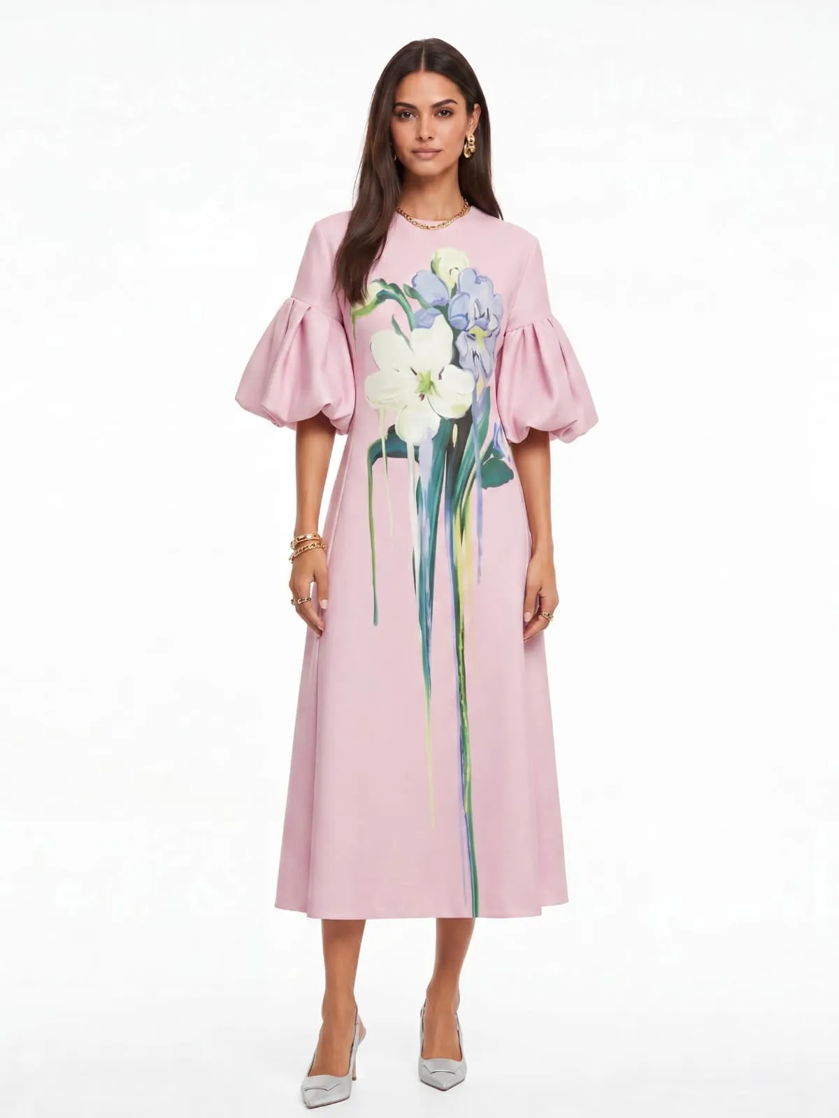 Luvric Puff Sleeve Floral Midi Dress sold by Mew Mews product image thumbnail 2
