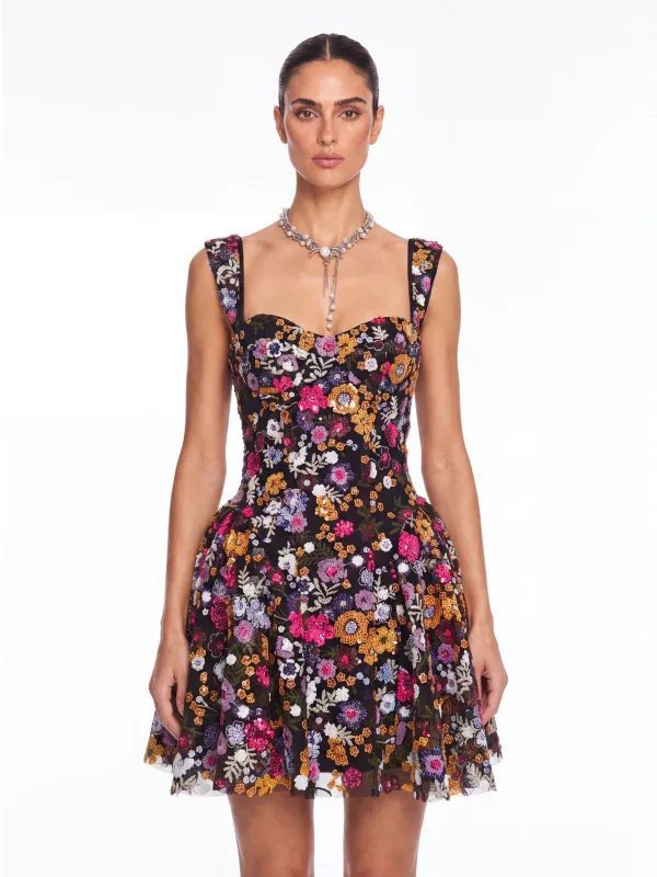 Galenx Embroidered Flower Sequin Mini Dress made by Mew Mews