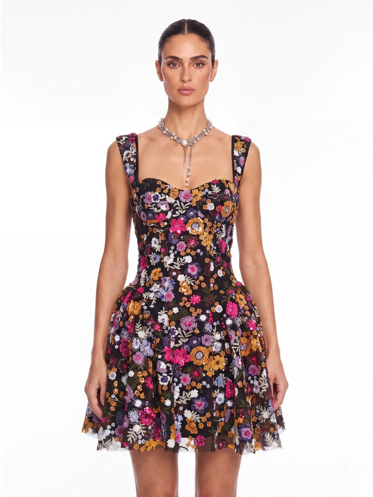 Galenx Embroidered Flower Sequin Mini Dress sold by Mew Mews