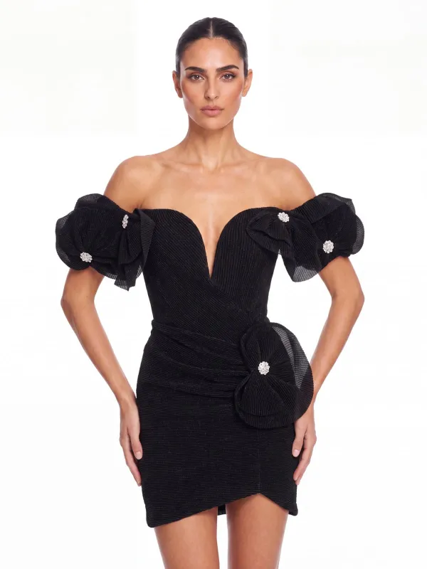 Morixal Off Shoulder Flower Mini Dress made by Mew Mews