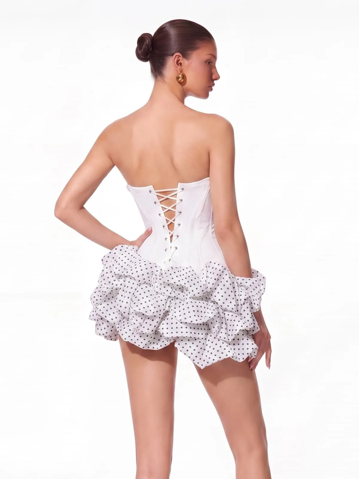 Birtin Strapless Dot Mini Dress In White sold by Mew Mews product image thumbnail 4