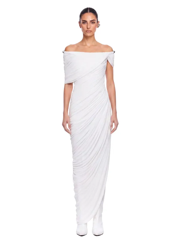 Elvona Off Shoulder Draped Maxi Dress made by Mew Mews