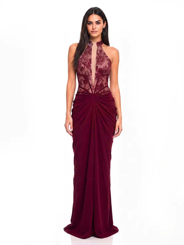 Maviron Lace Ruched Maxi Dress made by Mew Mews