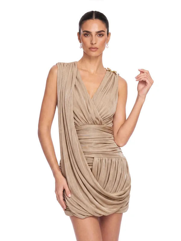 Koryla V Neck Ruched Mini Dress made by Mew Mews