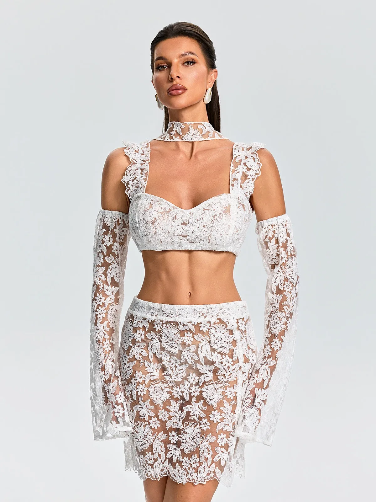 Ezria Scarf Lace Skirt Set sold by Mew Mews