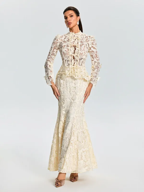 Ezera Long Sleeve Lace Skirt Set made by Mew Mews