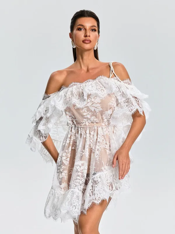 Eydie One Shoulder Ruffle Mini Dress made by Mew Mews