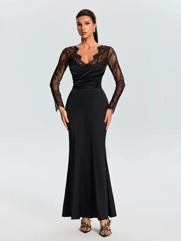 Turbulon Plunge Neck Lace Maxi Dress made by Mew Mews
