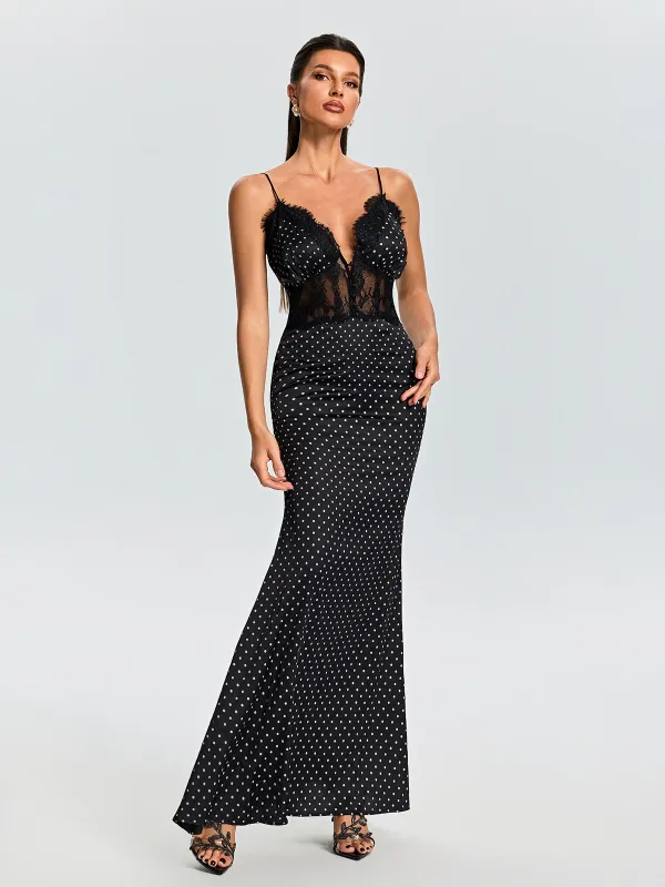 Evridiki Spaghetti Dot Lace Maxi Dress made by Mew Mews