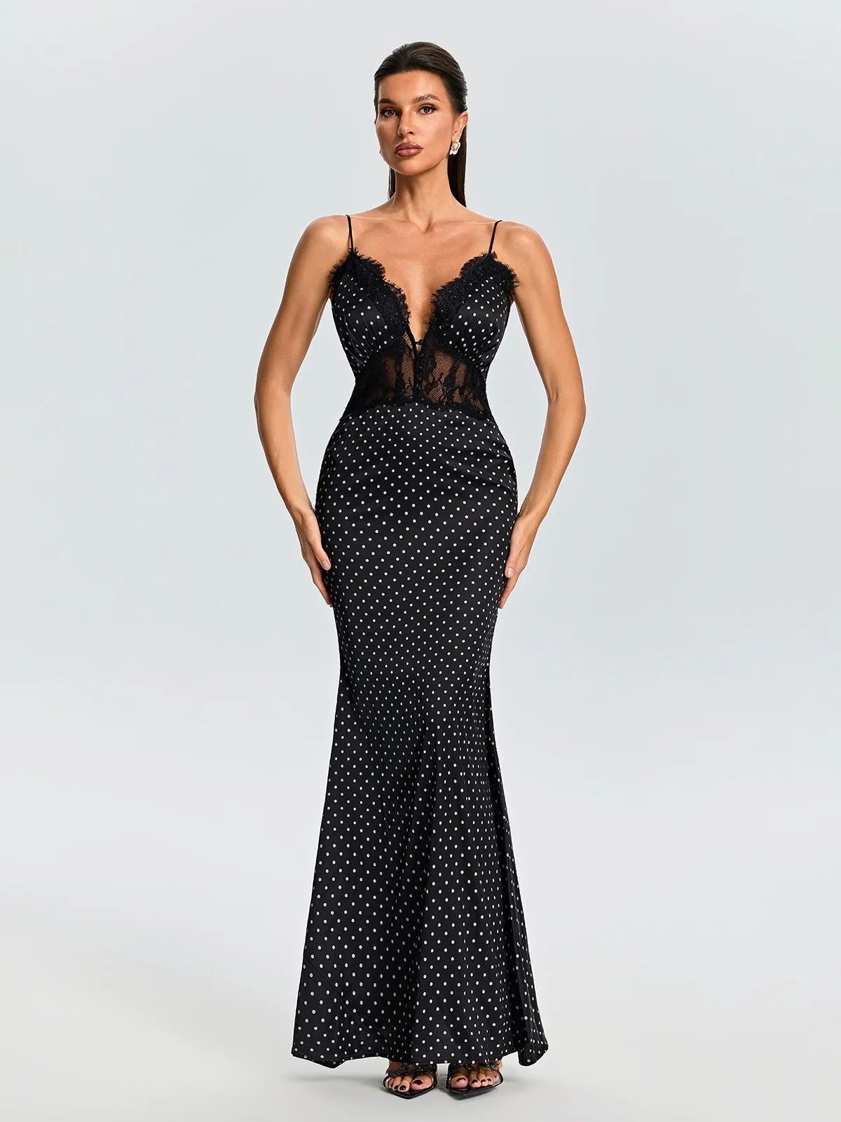 Evridiki Spaghetti Dot Lace Maxi Dress sold by Mew Mews product image thumbnail 2