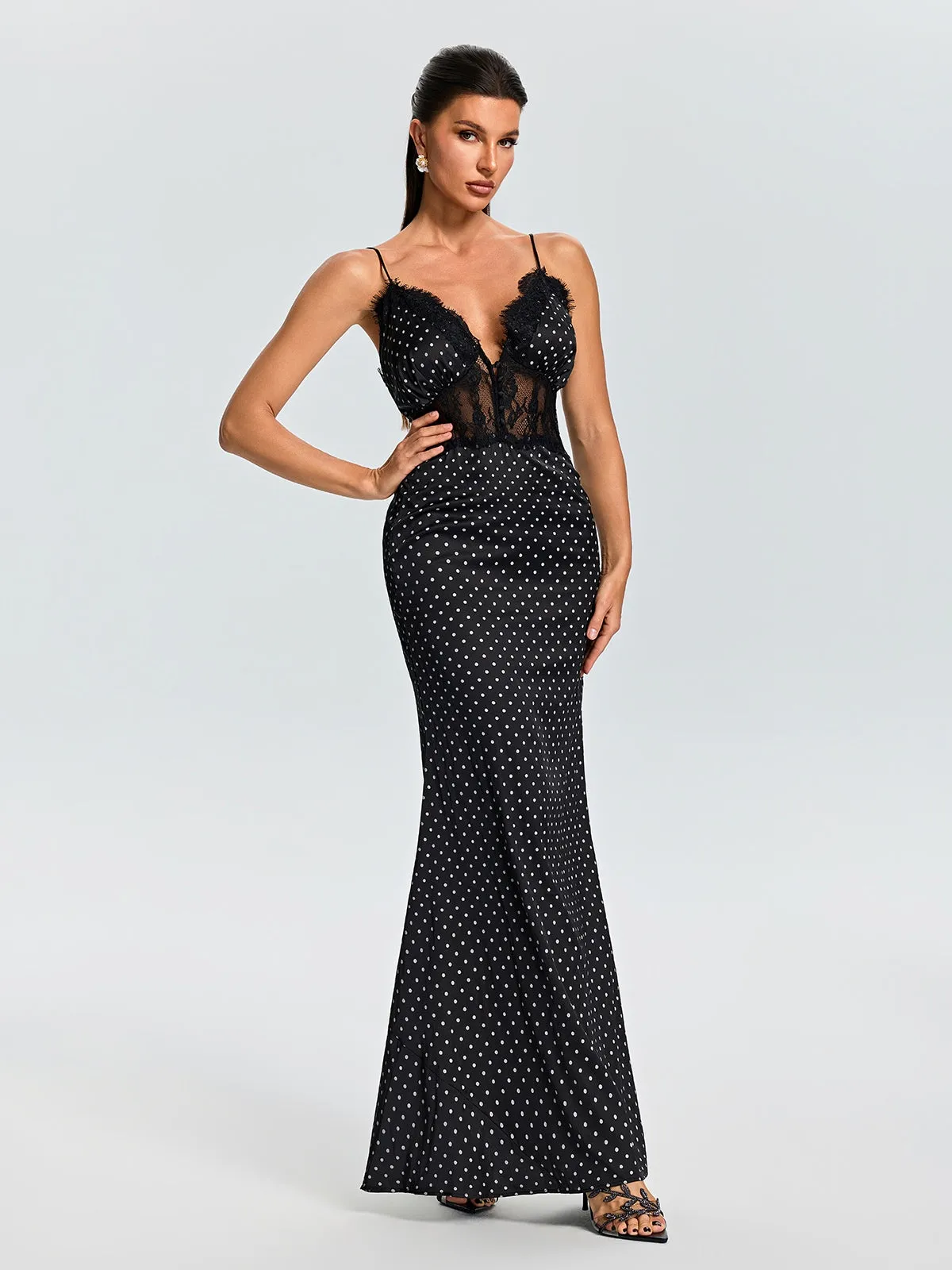 Evridiki Spaghetti Dot Lace Maxi Dress sold by Mew Mews product image thumbnail 4