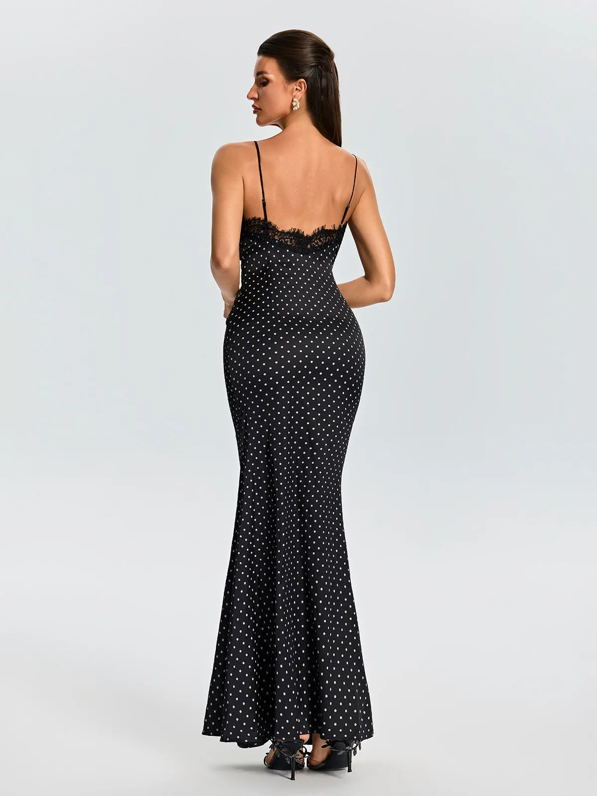 Evridiki Spaghetti Dot Lace Maxi Dress sold by Mew Mews product image thumbnail 3