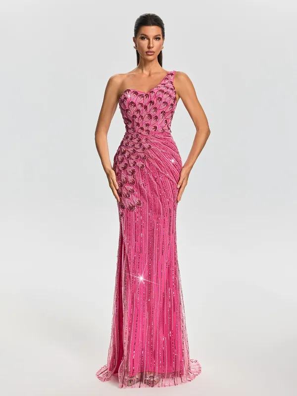 Sylverin One Shoulder Sequin Split Maxi Dress made by Mew Mews