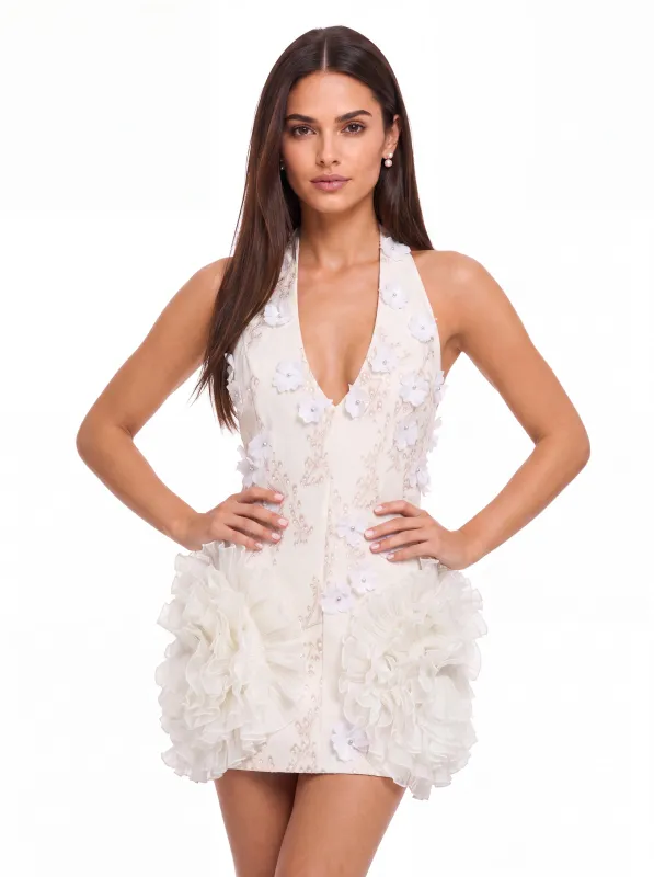 Ulvona V Neck Flower Mini Dress made by Mew Mews