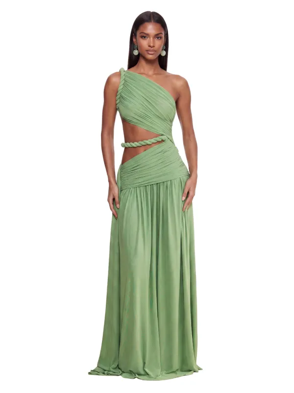 Givora One Shoulder Cutout Maxi Dress In Mint made by Mew Mews