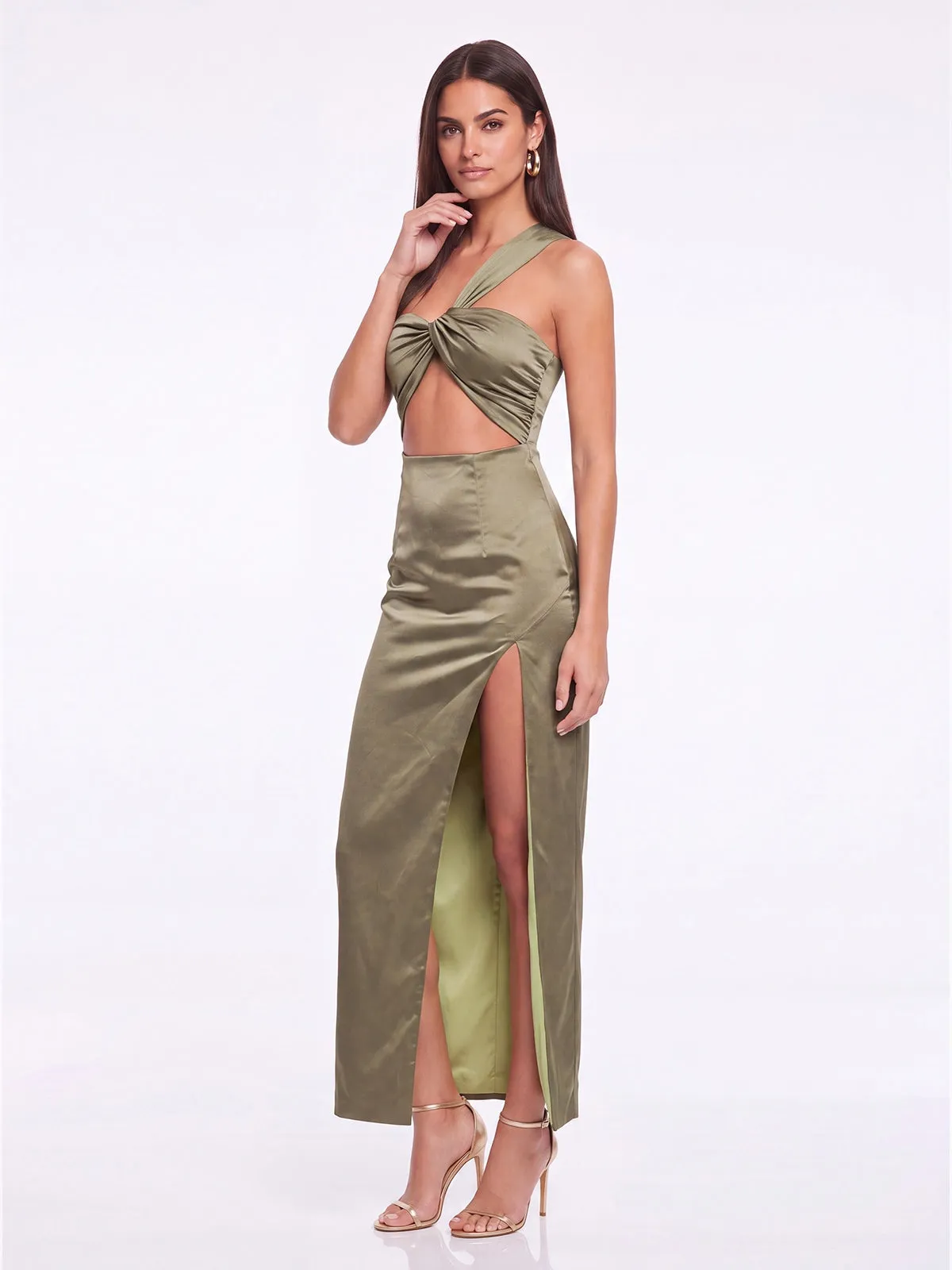 Fulla One Shoulder Cutout Satin Split Dress sold by Mew Mews product image thumbnail 2