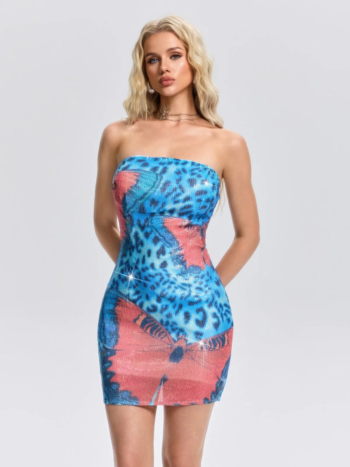 Fjola Strapless Butterfly Sequin Mini Dress sold by Mew Mews product image thumbnail 3