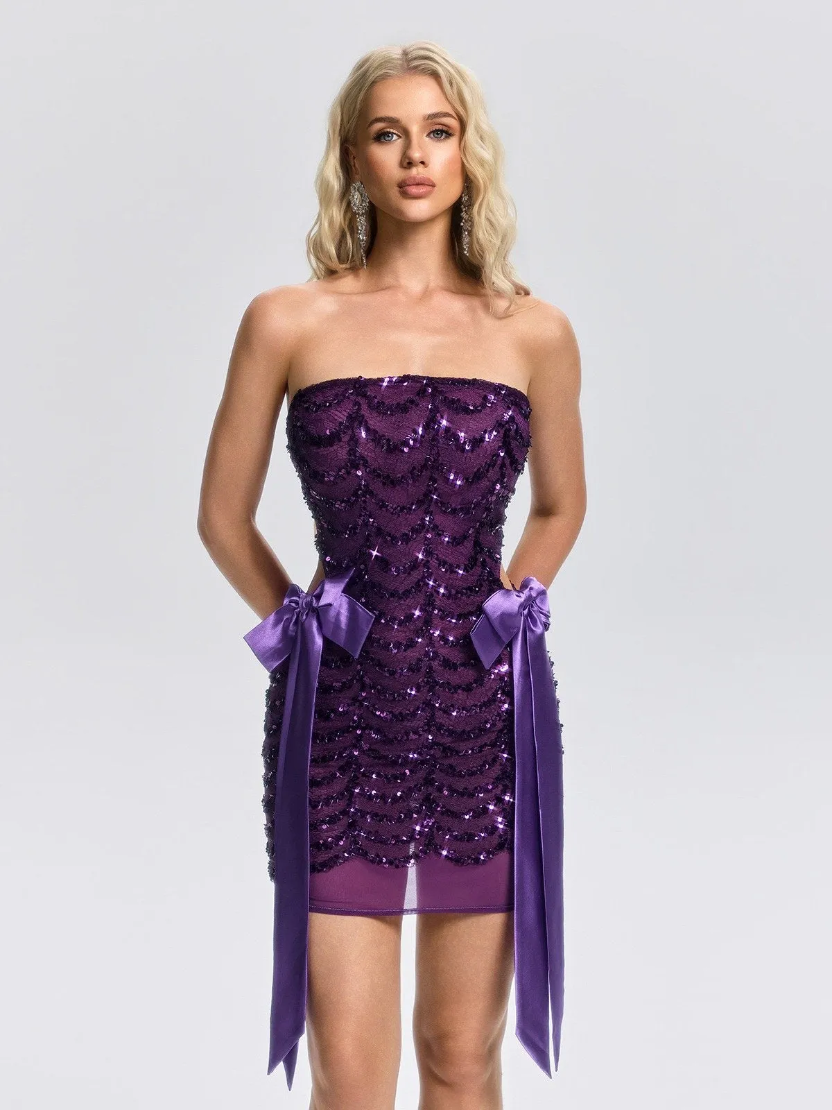 Felda Strapless Sequin Bow Mini Dress sold by Mew Mews product image thumbnail 5