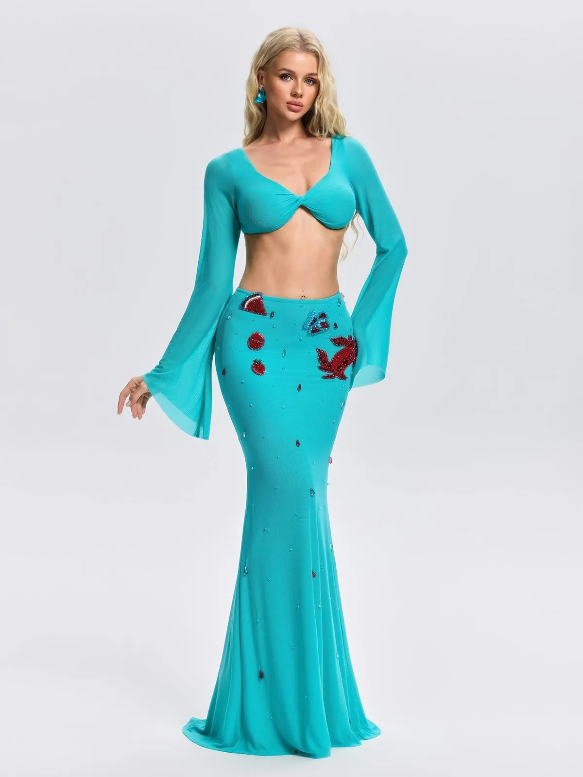 Corvexi Bell Sleeve Crystal Skirt Set sold by Mew Mews product image thumbnail 2