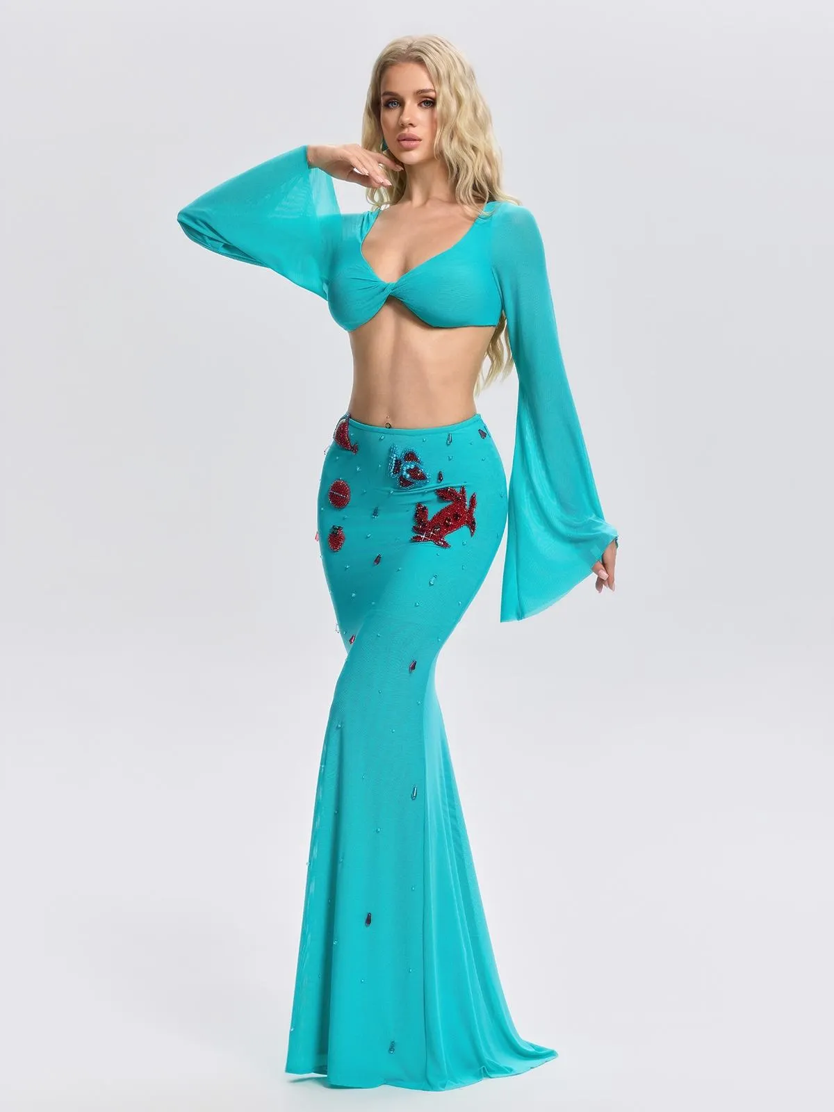 Corvexi Bell Sleeve Crystal Skirt Set sold by Mew Mews product image thumbnail 5