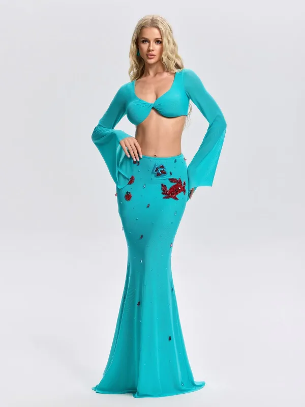 Corvexi Bell Sleeve Crystal Skirt Set made by Mew Mews