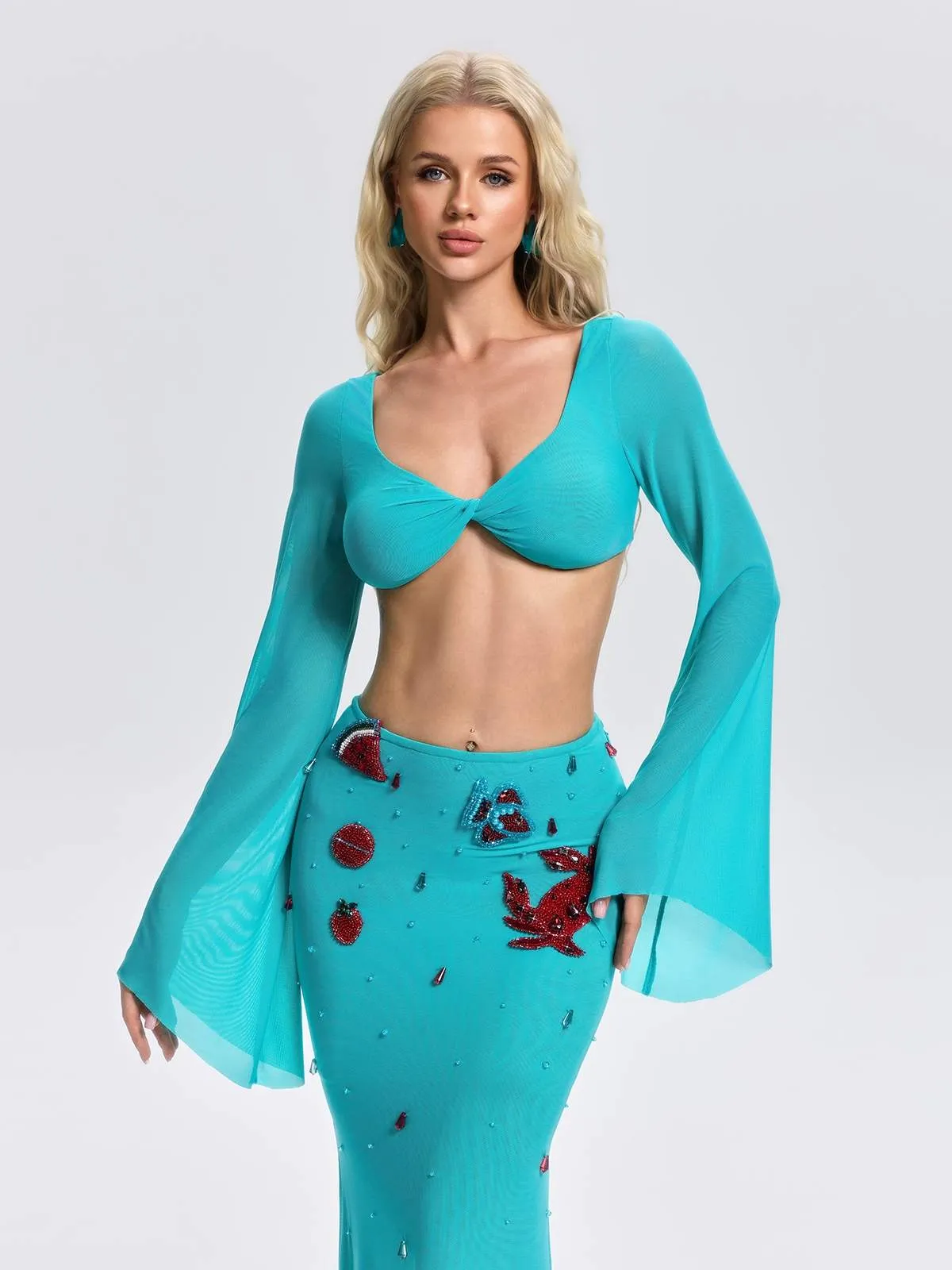 Corvexi Bell Sleeve Crystal Skirt Set sold by Mew Mews product image thumbnail 3