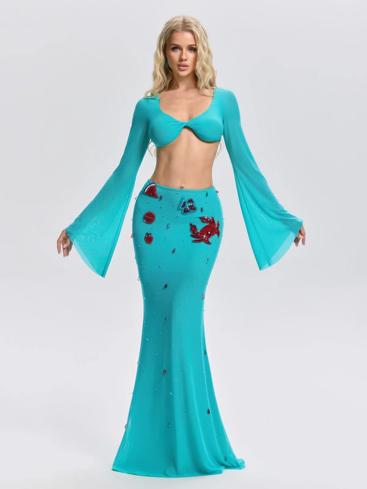 Corvexi Bell Sleeve Crystal Skirt Set sold by Mew Mews product image thumbnail 4
