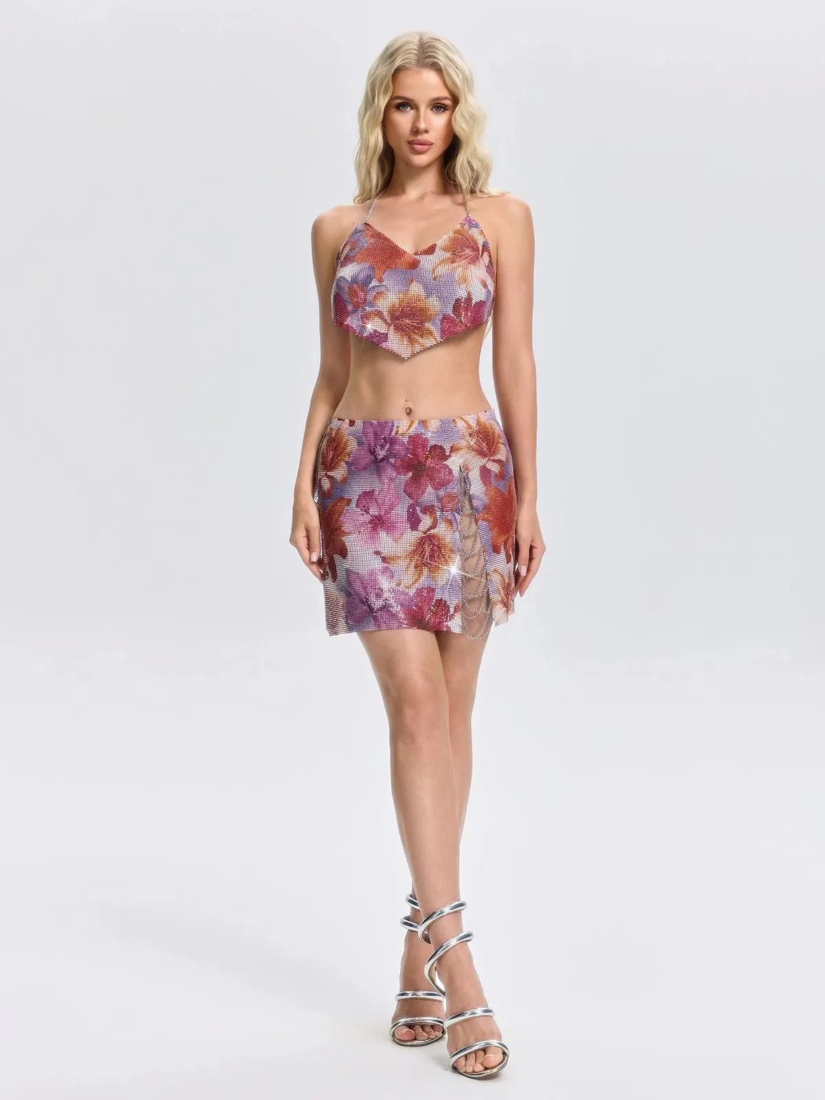 Uveria V Neck Chainmail Floral Skirt Set sold by Mew Mews product image thumbnail 4