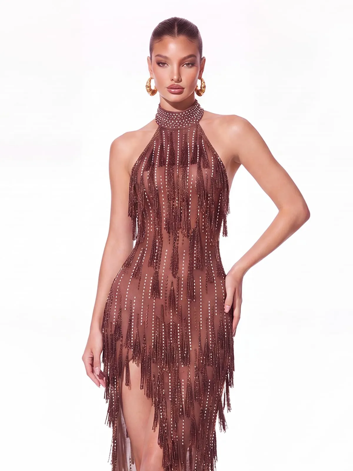 Lavenix Halterneck Rhinestone Fringe Dress sold by Mew Mews product image thumbnail 3