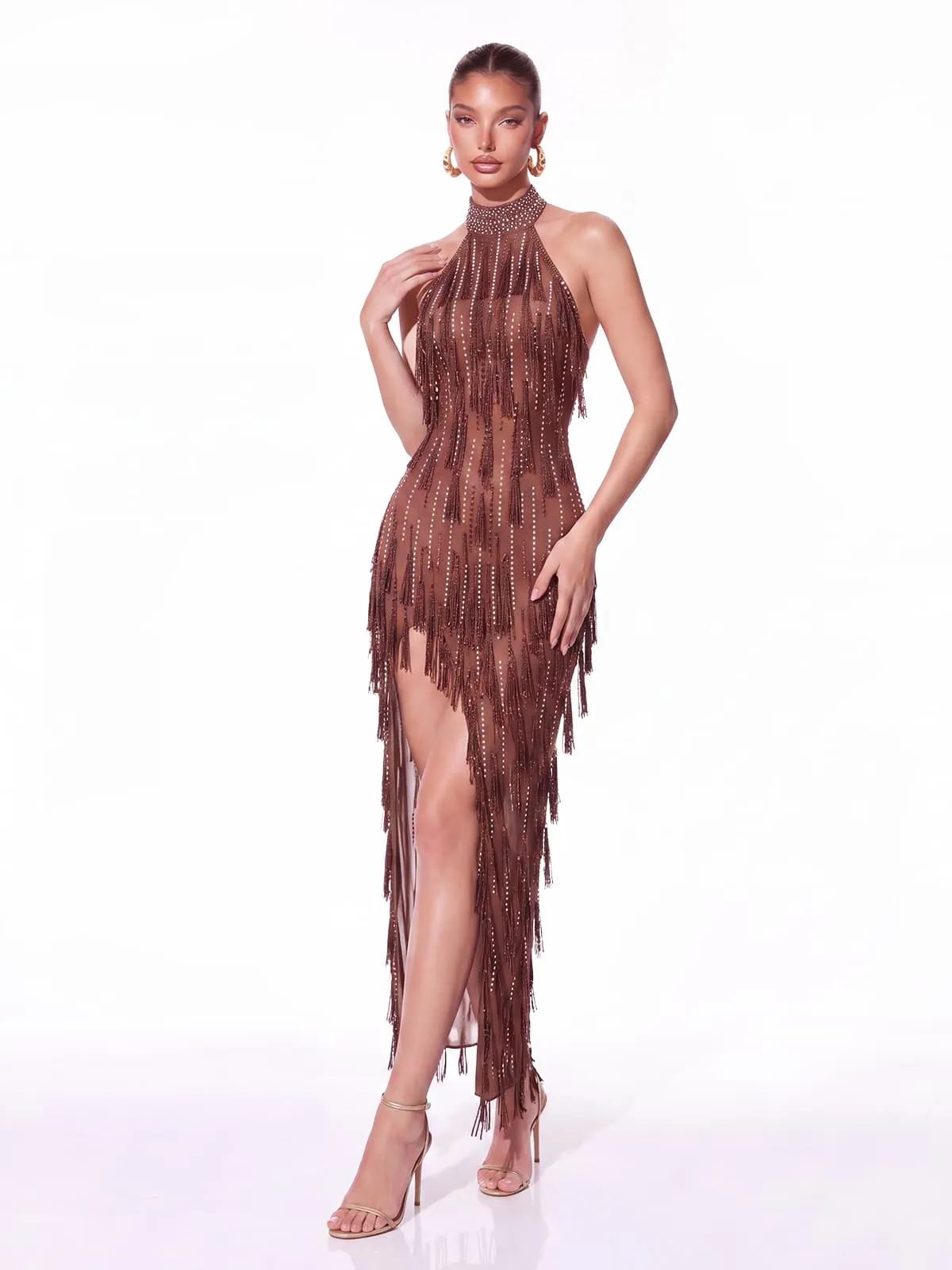 Lavenix Halterneck Rhinestone Fringe Dress sold by Mew Mews product image thumbnail 2