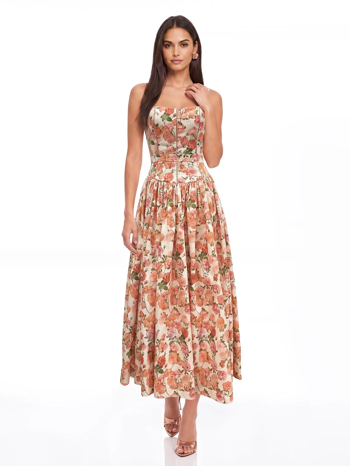 Gaia Spaghetti Floral Midi Dress sold by Mew Mews