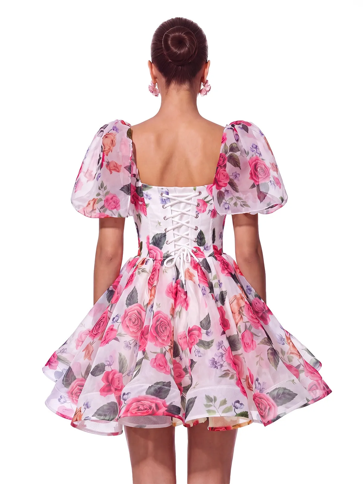 Fern Cape Sleeve Floral Organza Mini Dress sold by Mew Mews product image thumbnail 5