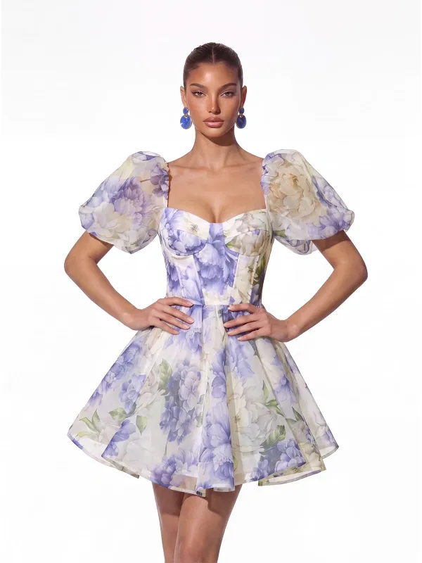 Fay Puff Sleeve Floral Organza Mini Dress made by Mew Mews