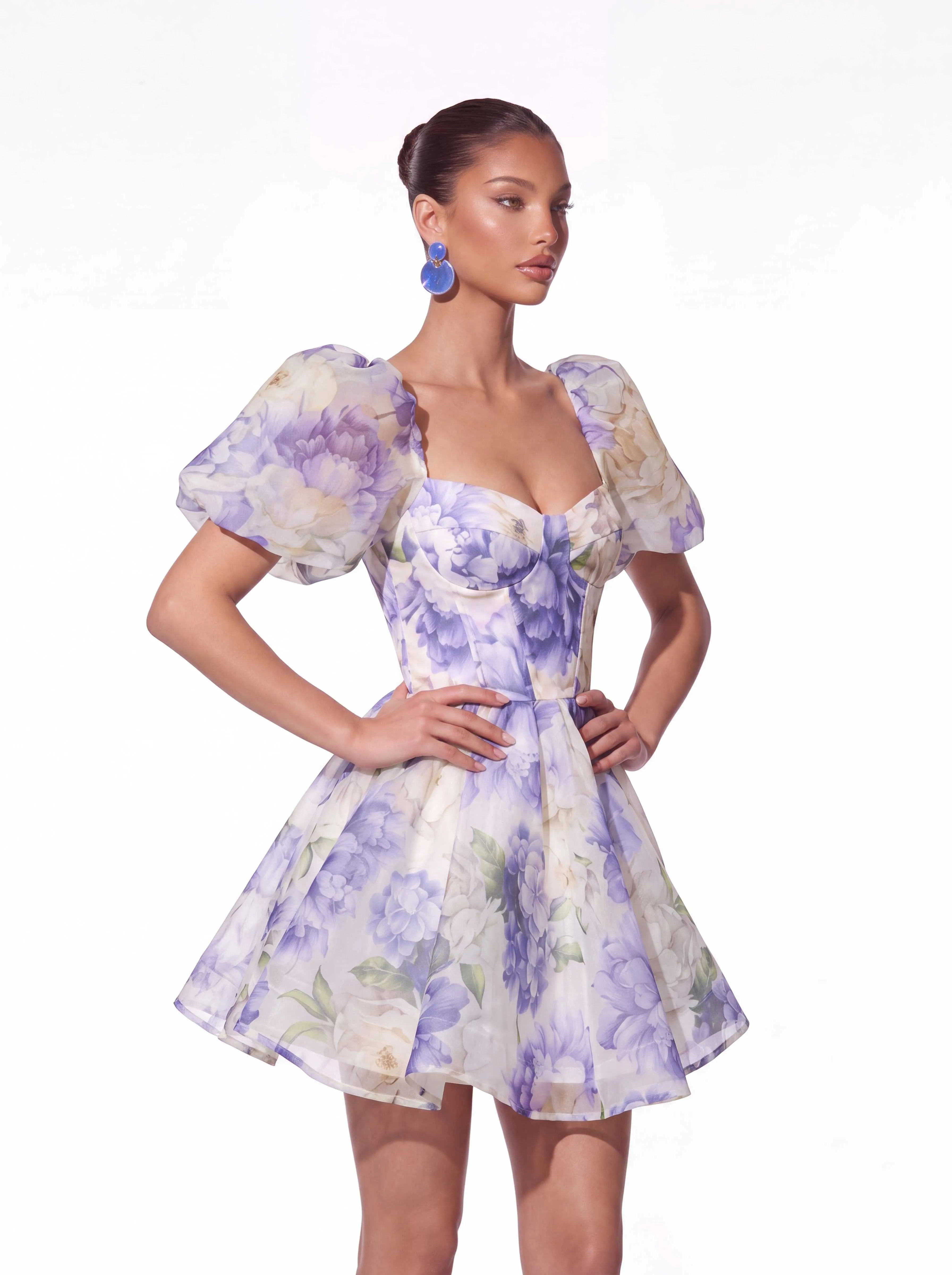 Fay Puff Sleeve Floral Organza Mini Dress sold by Mew Mews product image thumbnail 3