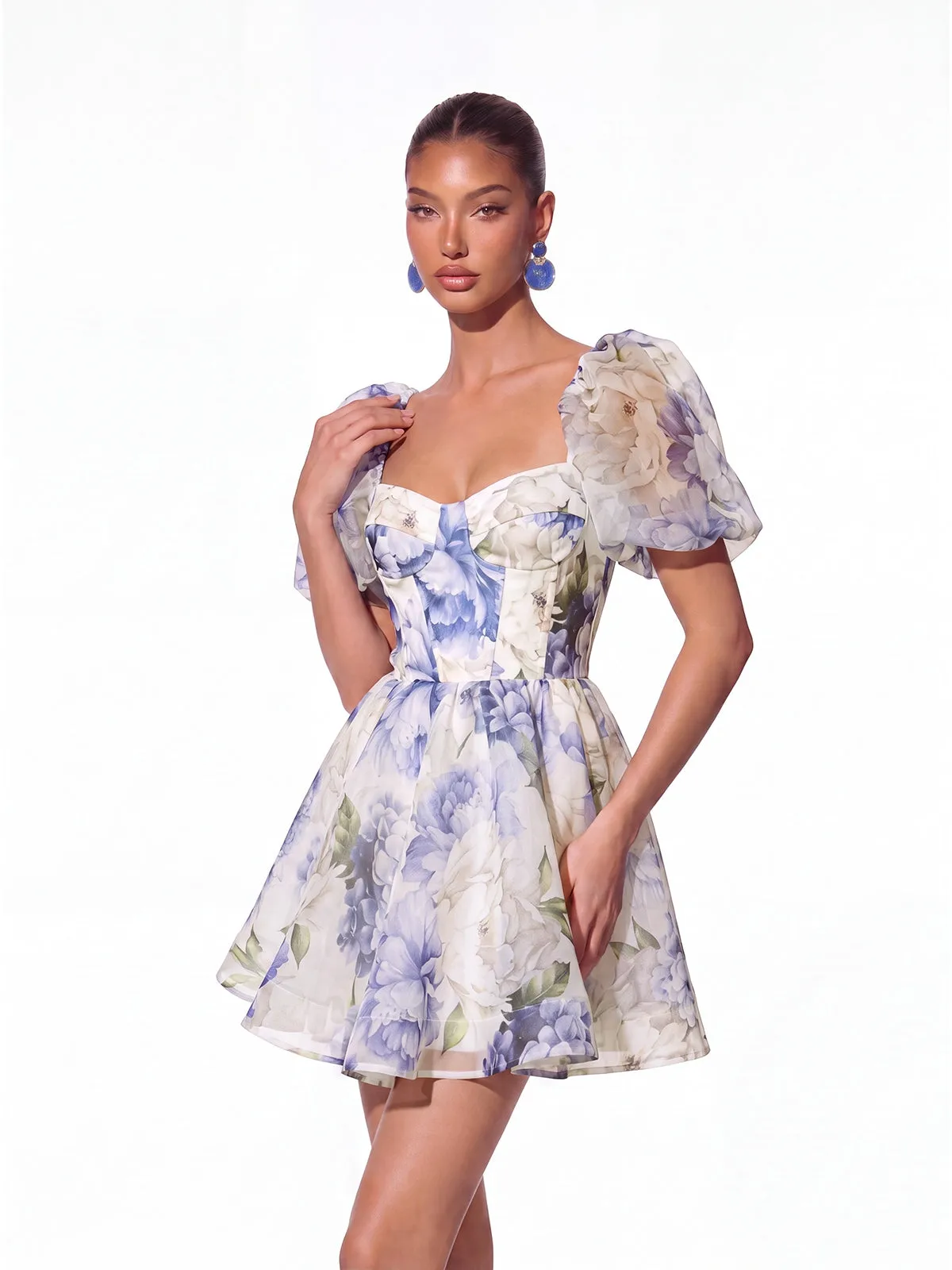 Fay Puff Sleeve Floral Organza Mini Dress sold by Mew Mews product image thumbnail 4
