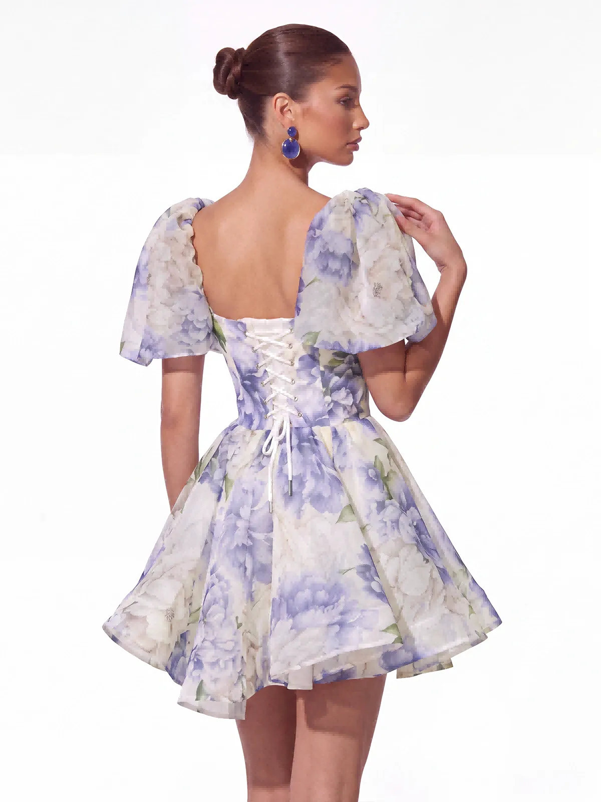 Fay Puff Sleeve Floral Organza Mini Dress sold by Mew Mews product image thumbnail 5